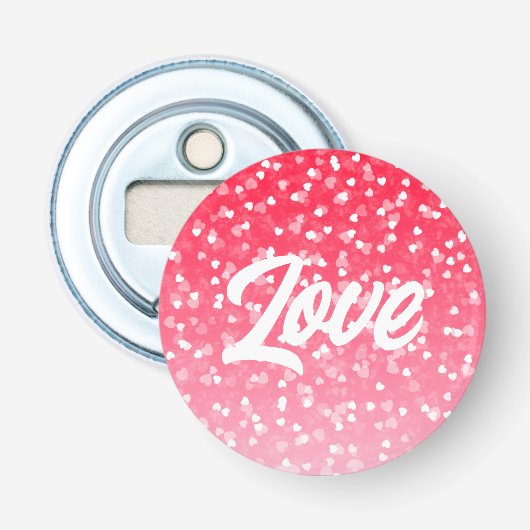 Valentijnse harten en liefde button flesopener (Voorkant)