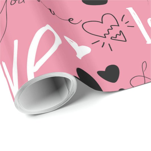 Valentijnse harten en liefde typografie patroon cadeaupapier (Rol Hoek)