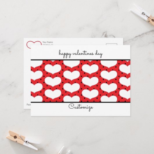 Valentijnse  Harten en pooldots Flat Card Kaart (Voorkant / Achterkant in situ)