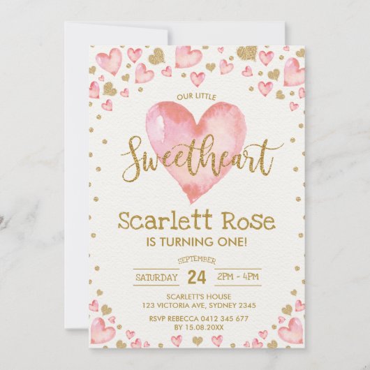 Valentijnse Harten Liefje 1e Verjaardag Uitnodigen Kaart (Voorkant)