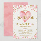 Valentijnse Harten Liefje 1e Verjaardag Uitnodigen Kaart (Voorkant / Achterkant)