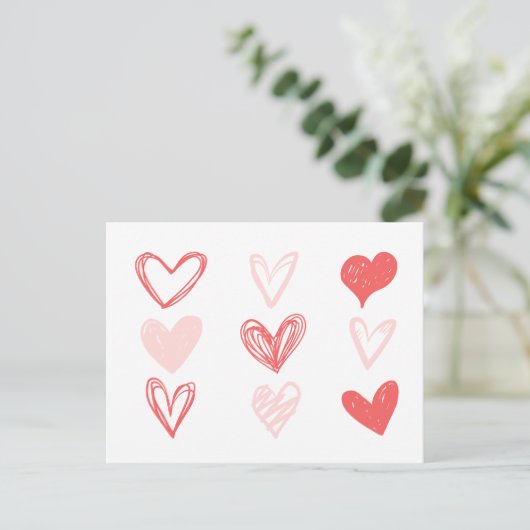 Valentijnse harten roze minimalistisch modern briefkaart (Staand voorkant)