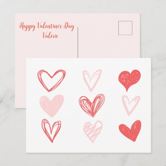 Valentijnse harten roze minimalistisch modern briefkaart (Voorkant / Achterkant)