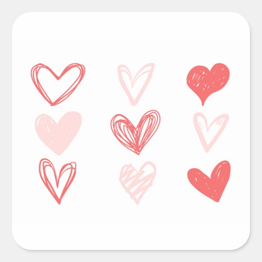 Valentijnse harten roze minimalistisch modern vierkante sticker (Voorkant)