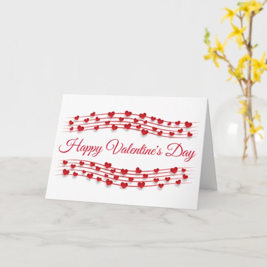 Valentijnse Hearts Red Modern Script Musical Staff Kaart (Gele Bloem)