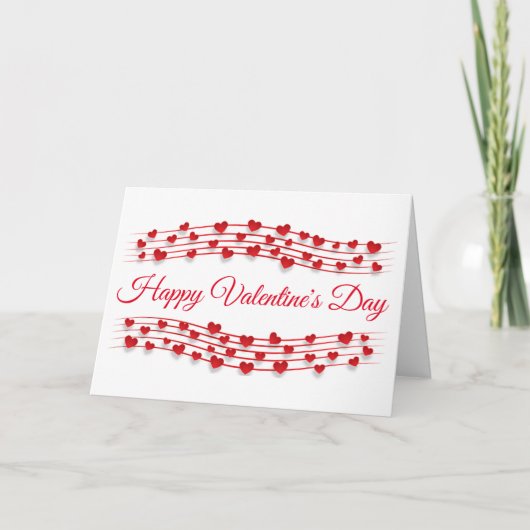 Valentijnse Hearts Red Modern Script Musical Staff Kaart (Voorkant)
