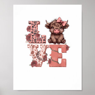Valentijnse Highland Koe Love Shirt Koe Lover Girl Poster