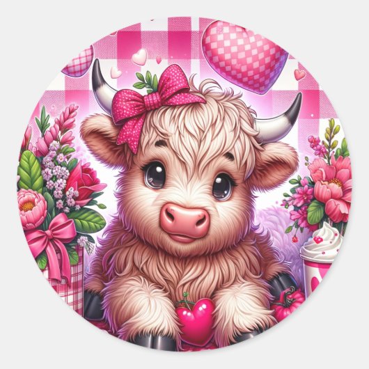 Valentijnse Highland Koe Sticker (Voorkant)