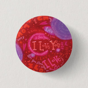 Valentijnse  Horen Roze Rood I hou van Typografie Ronde Button 3,2 Cm