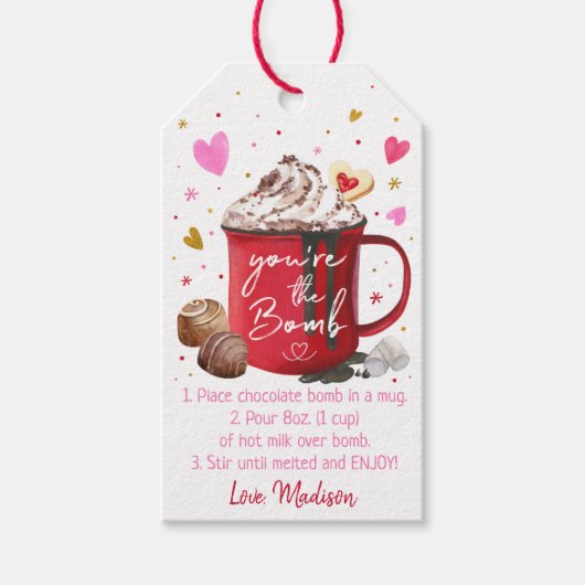 Valentijnse Hot Chocolade Bomb Pink Gold Hearts Cadeaulabel (Voorkant)