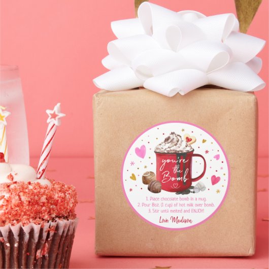 Valentijnse Hot Chocolade Bomb Pink Gold Hearts Ronde Sticker (Feest)