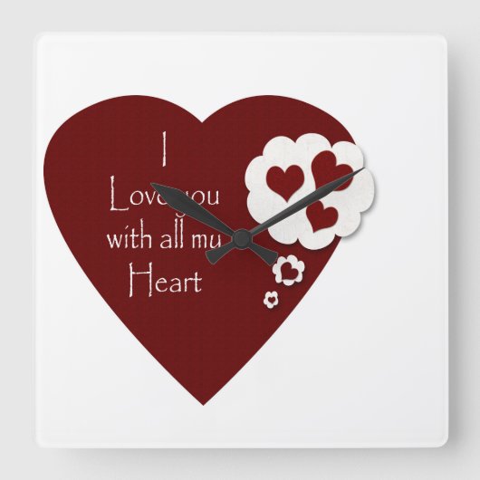 Valentijnse  houden van hartklok vierkante klok (Voorkant)