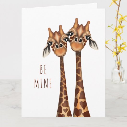 Valentijnse Kaart - 'Be Mine'-liefhebbende Giraffe (Gele Bloem)