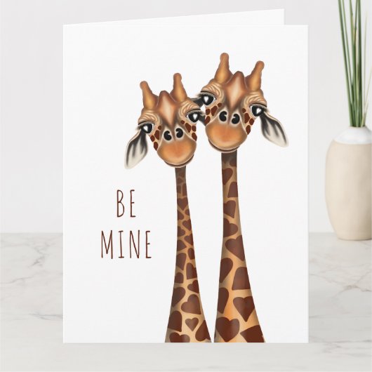 Valentijnse Kaart - 'Be Mine'-liefhebbende Giraffe (Voorkant)