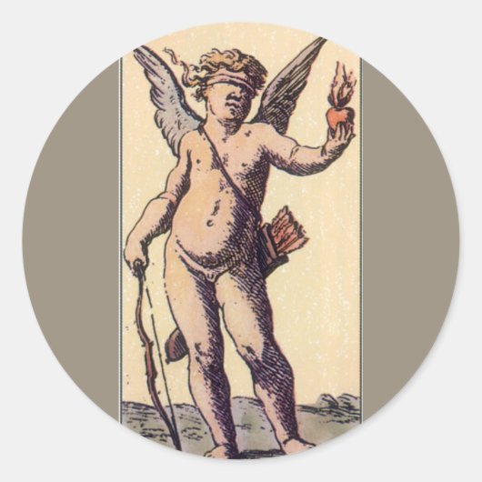 Valentijnse Kaart Cupido geblinddoekt, Tarot Ronde Sticker (Voorkant)