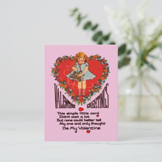  Valentijnse Kaart Heart Wreath and Girl (Staand voorkant)