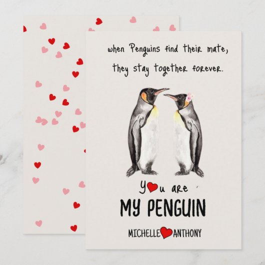 Valentijnse Kaart Penguin Gepersonaliseerde Romant (Voorkant / Achterkant)