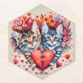 Valentijnse katten met hart kartonnen onderzetters (Voorkant)