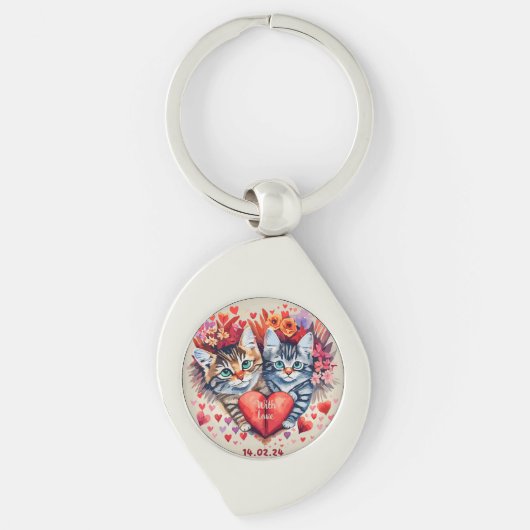 Valentijnse katten met hart sleutelhanger (Voorkant)