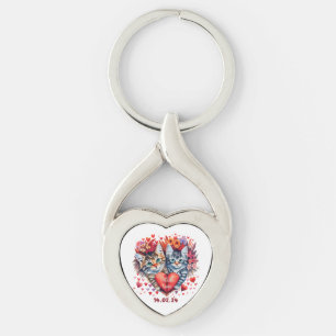 Valentijnse katten met hart sleutelhanger