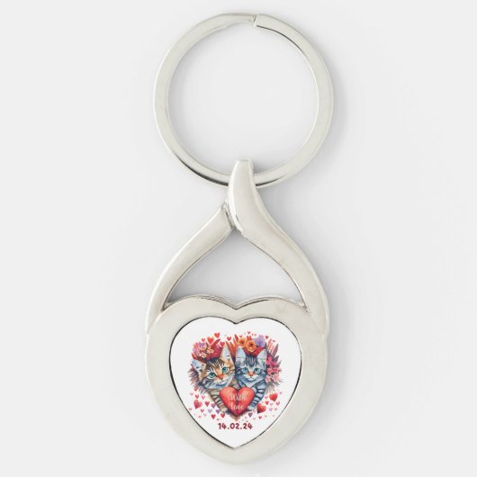 Valentijnse katten met hart sleutelhanger (Voorkant)