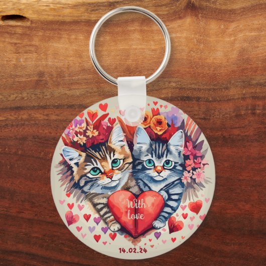 Valentijnse katten met hart sleutelhanger (Voorkant)