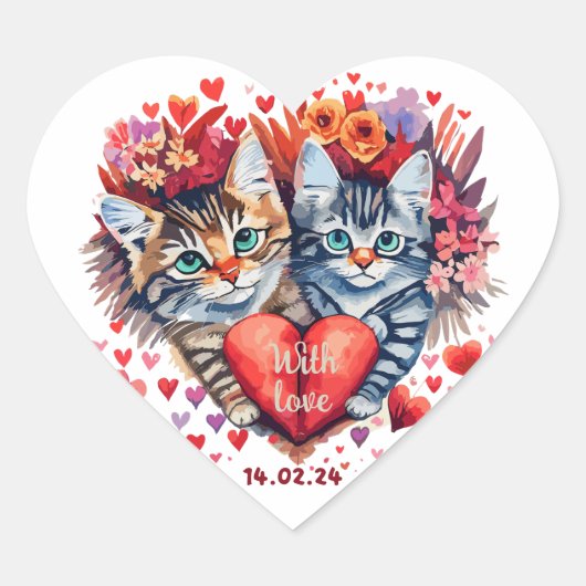 Valentijnse katten met hart sticker (Voorkant)