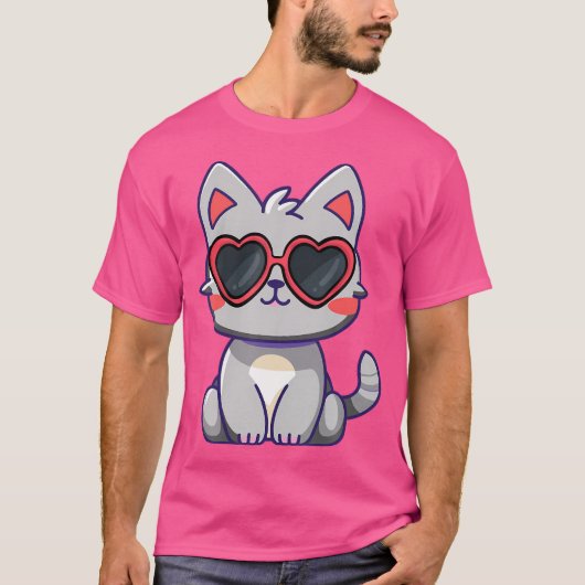 Valentijnse Kattenkitten Dragen Zonnebril Heart Ca T-shirt (Voorkant)