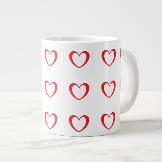 Valentijnse koffie-Mok met rood hartpatroon Grote Koffiekop (Voorkant rechts)