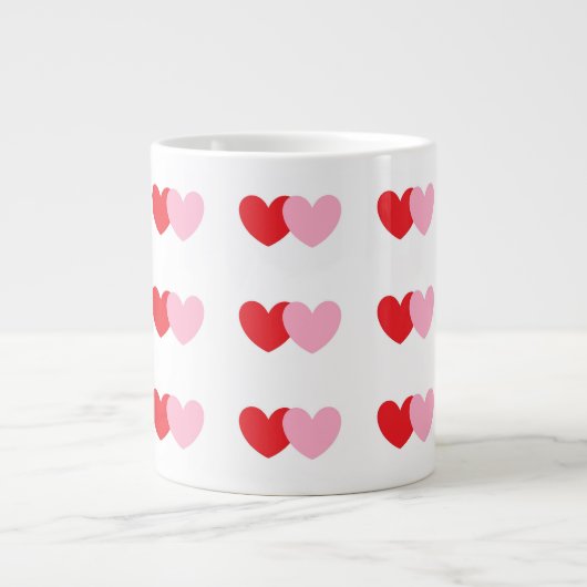 Valentijnse koffie-Mok met roze en rode harten Grote Koffiekop (Voorkant)