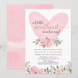 Valentijnse koppels baby shower, roze gouden hart kaart