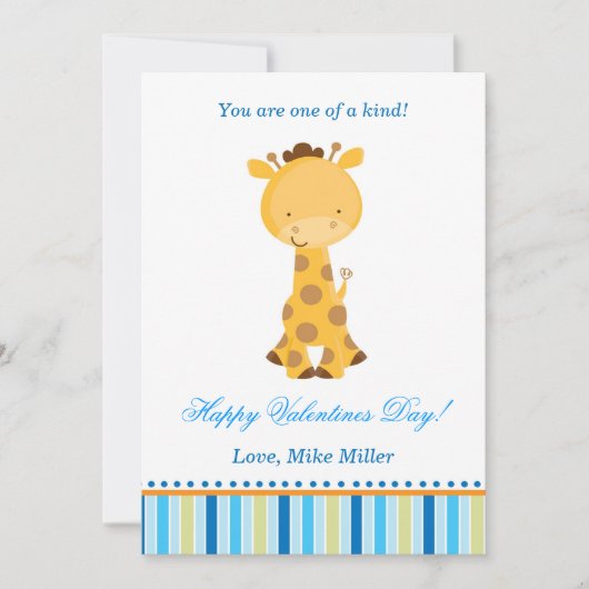 Valentijnse Liefde Dag Kinder Giraffe Blauwe Kaar Feestdagenkaart (Voorkant)