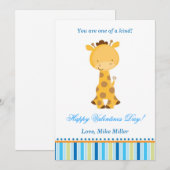 Valentijnse Liefde Dag Kinder Giraffe Blauwe Kaar Feestdagenkaart (Voorkant / Achterkant)