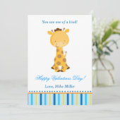 Valentijnse Liefde Dag Kinder Giraffe Blauwe Kaar Feestdagenkaart (Staand voorkant)