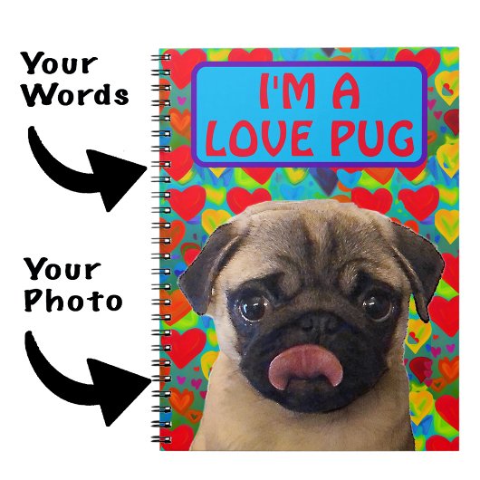 Valentijnse  Liefde Harten Foto Pug Dog Notitieboek