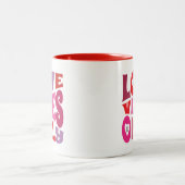 Valentijnse liefde Vibes Only Rood Roze Monogram R Tweekleurige Koffiemok (Center)