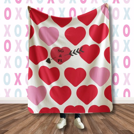 Valentijnse  liefhebbers deken harten cupids pijlb