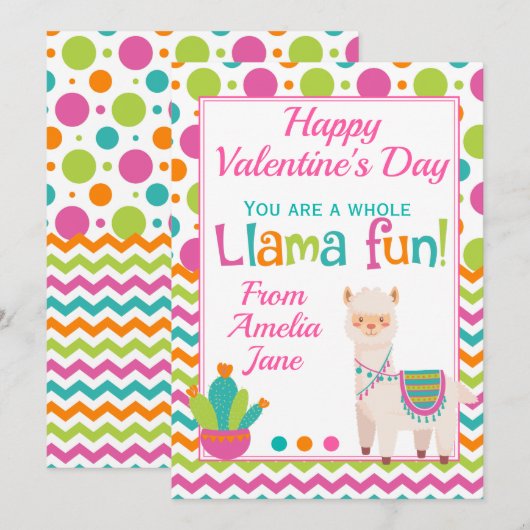 Valentijnse Llama Fun Classroom Feestdagenkaart (Voorkant / Achterkant)