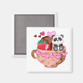 Valentijnse Love Panda Mok Square Magnet (Voorkant / Achterkant)