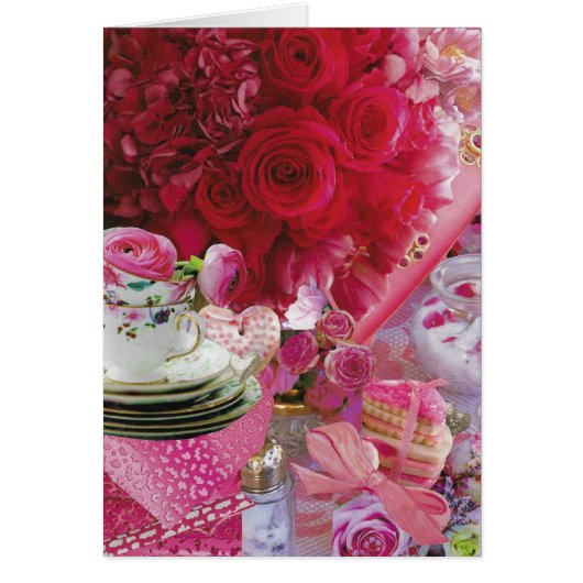 Valentijnse  met roze rozen en China Teacups (Voorkant)