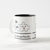 Valentijnse mok: Je past me perfect Tweekleurige Koffiemok (Voorkant links)