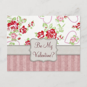 Valentijnse  - Monogram voor hart, Rozen en strips Feestdagenkaart