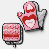 Valentijnse namen of andere tekst ovenwant & pannenlap set (Voorkant / Achterkant)