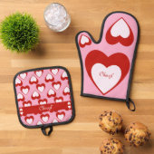 Valentijnse namen of andere tekst ovenwant & pannenlap set (Top down)