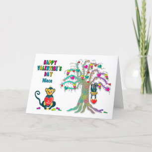 Valentijnse Niece Kinder Monkey Heart Tree Card Kaart