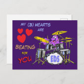 Valentijnse  Octopus Cartoon 3 Harten Briefkaart (Voorkant / Achterkant)