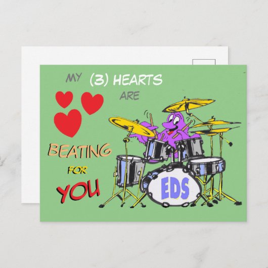 Valentijnse Octopus Cartoon 3 Hoortst. Briefkaart (Voorkant / Achterkant)