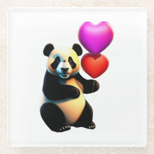 Valentijnse Panda & hartballon, Valentijnsdag Glazen Onderzetter