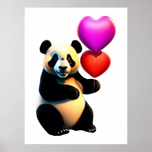 Valentijnse Panda & hartballon, Valentijnsdag Poster (Voorkant)