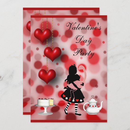 Valentijnse Partij Alice & het Retro van Flamingo Kaart (Voorkant / Achterkant)